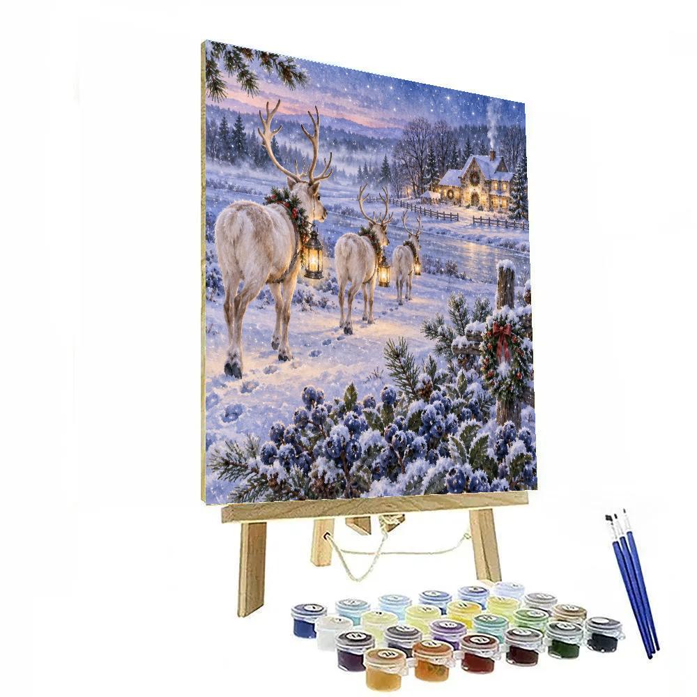 Ivory Reindeer Lanterns At Blueberry Dusk paint by numbers [AI-36d07db0-ef8e4a5fa63e]