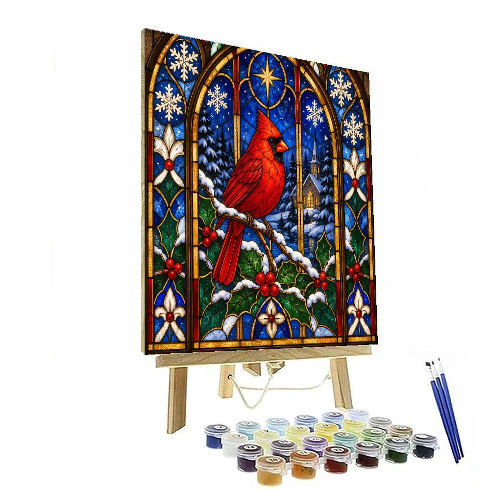 Stained Glass Snowy Cardinal Chapel Painting by numbers kit [AI-bfdab8a9-053288bbc006]