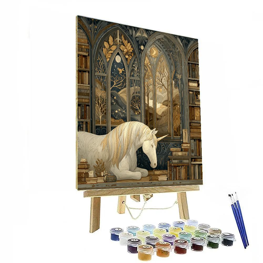 Leonora Carrington Inspired Moonlit Unicorn Library Paint by numbers art [AI-26400361-3398d23309e4]