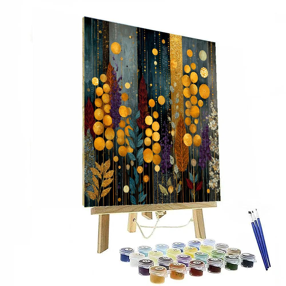 Gustav Klimt Inspired Amber Moonseed Rain Tapestry paint by color [AI-2376fe13-1fcc63e566f3]