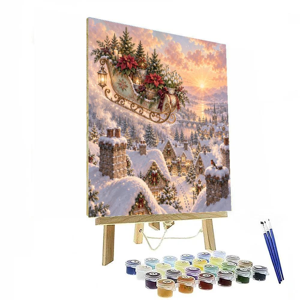 Peach Glow Sleigh Garden Above The Snowdrop Roofs paint by color [AI-ac64490a-f94091c85d5a]