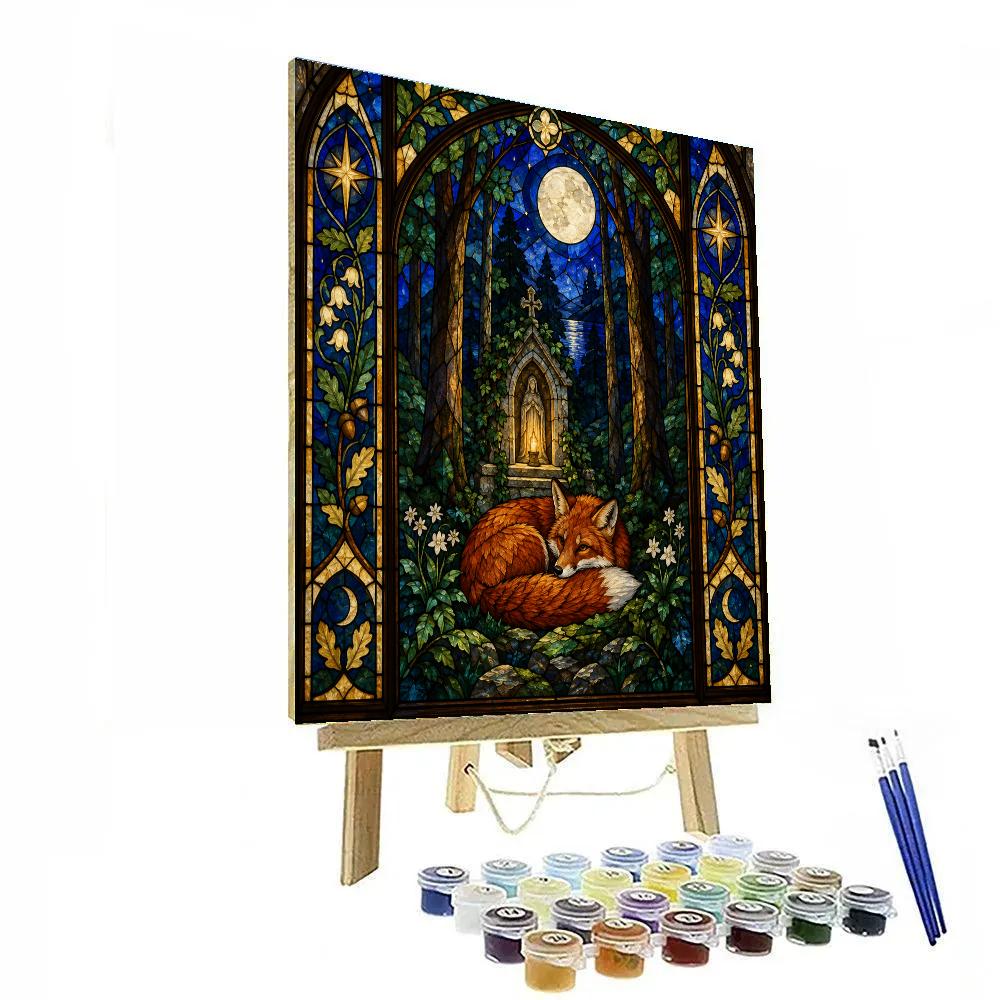 Stained Glass Moonlit Fox Shrine Paint by numbers kits [AI-0649b40a-78a6780f4c5d]