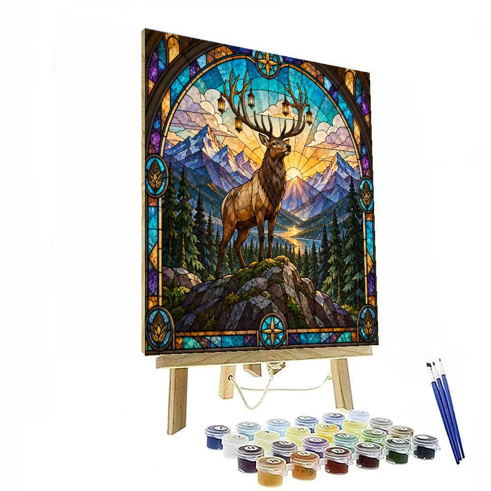 Stained Glass Mountain Lantern Elk paint by numbers [AI-2200c0d8-b4bb7641d876]