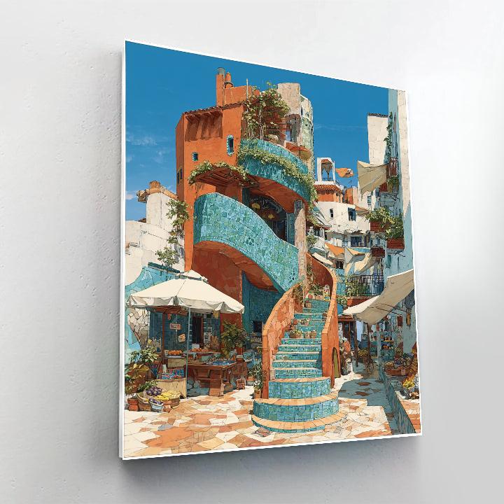Antonio Gaudi Inspired Coral Stairway Market paint by number [AI-4c281006-bc5353f2c8db]
