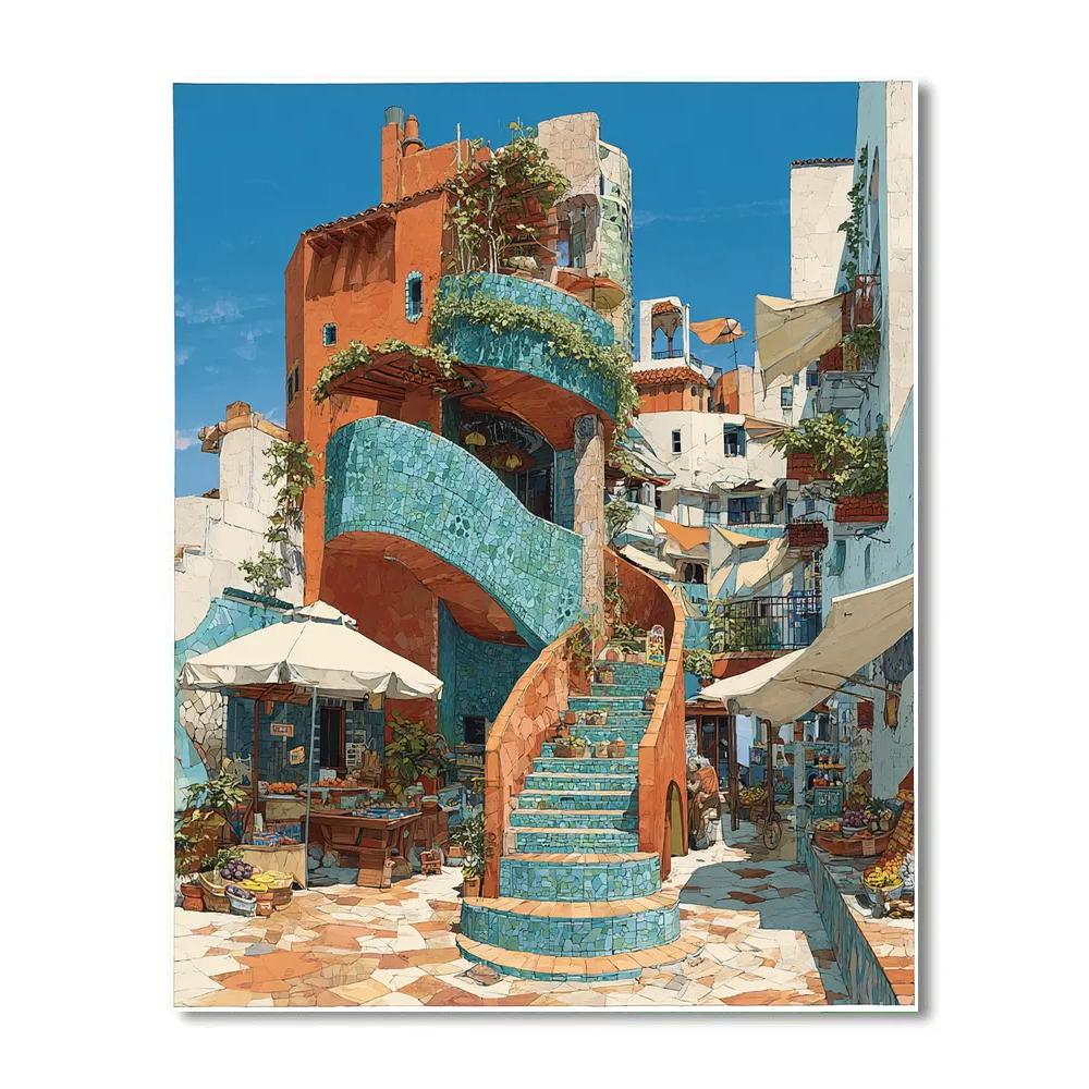 Antonio Gaudi Inspired Coral Stairway Market paint by number [AI-4c281006-5ed6c229de0c]