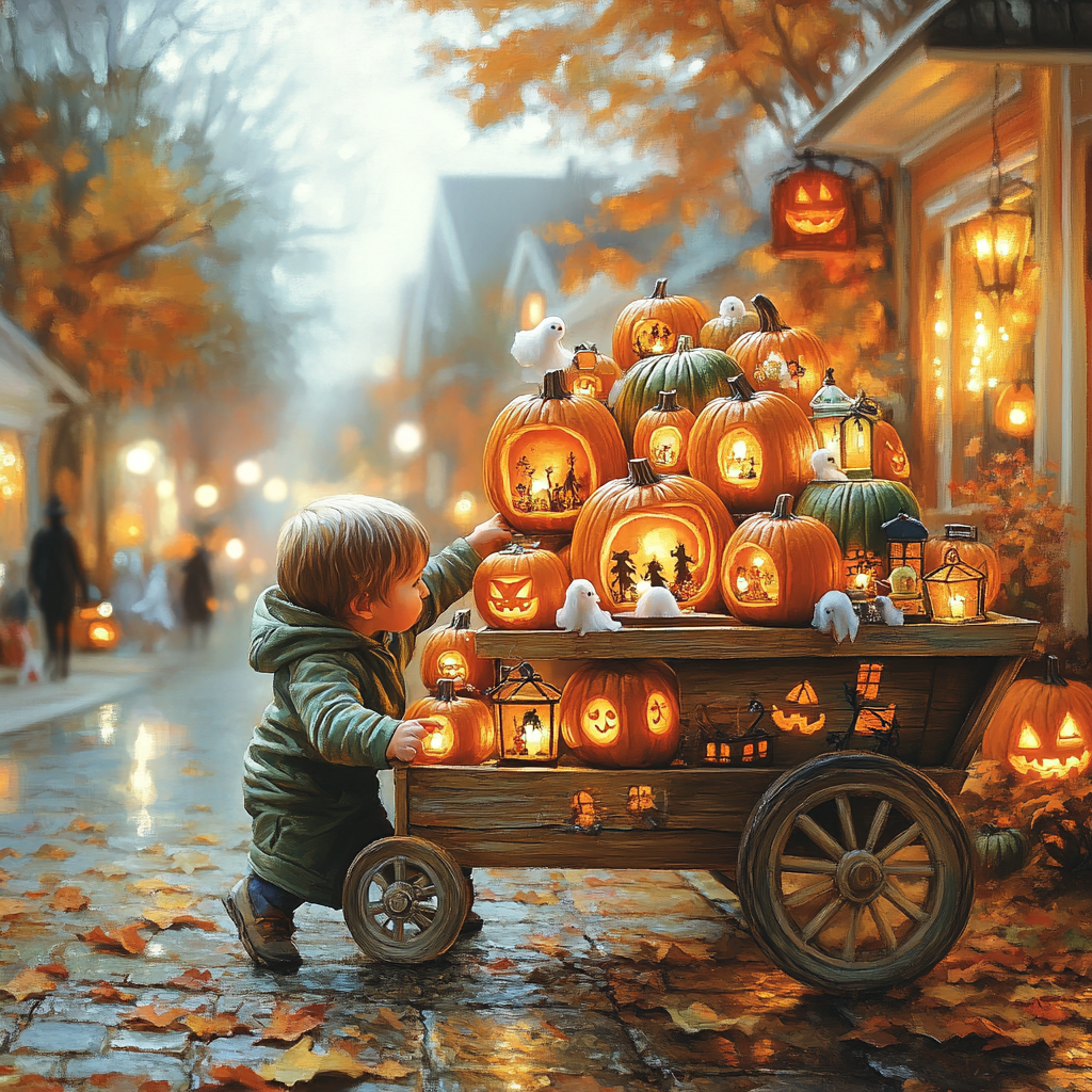 Pumpkin Cart Of Spooky Delights paint by color