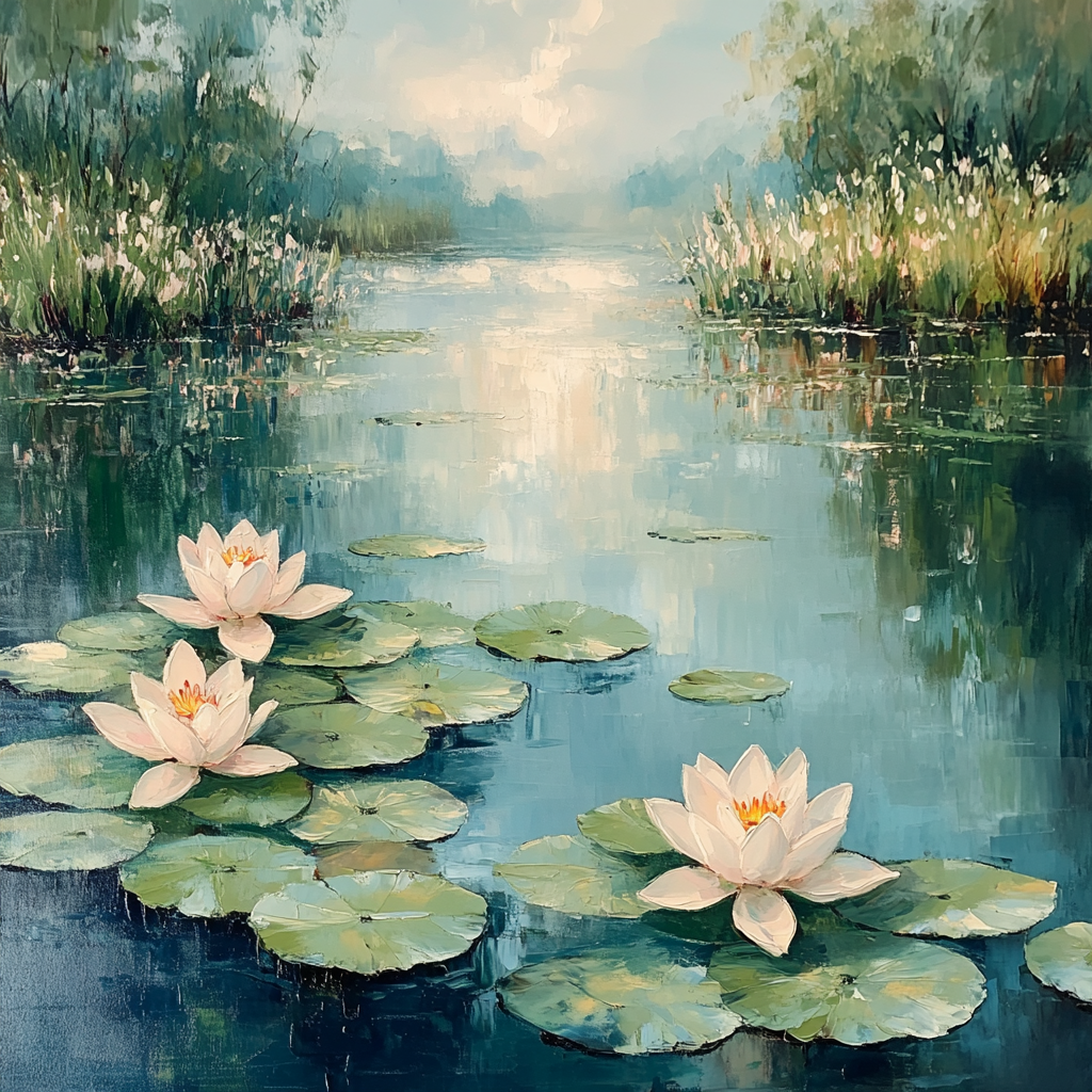 Claude Monet Inspired Waterlily Morning Mist paint by color