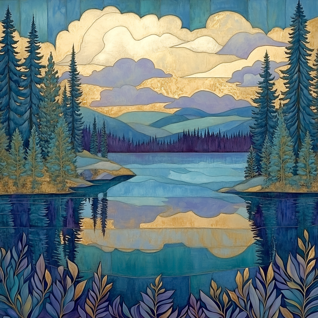 J. E. H. MacDonald Inspired Pine Trees Framing Northern Lake Paint by numbers kits