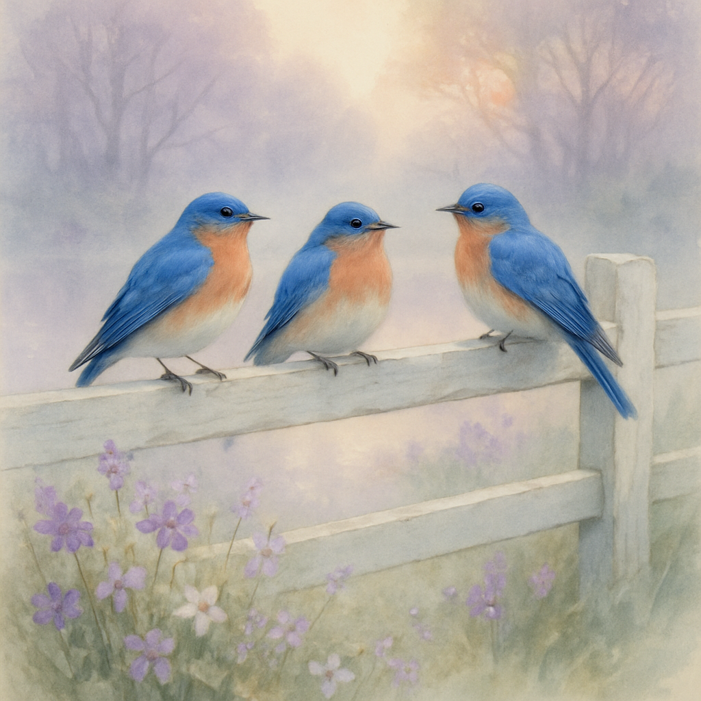 Bluebird Morning Fence paint by numbers