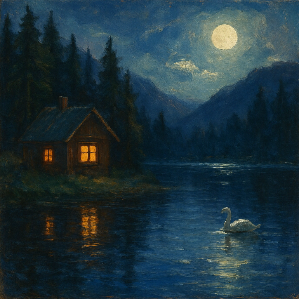 Moonlit Cabin On Glass Lake Paint by numbers kits