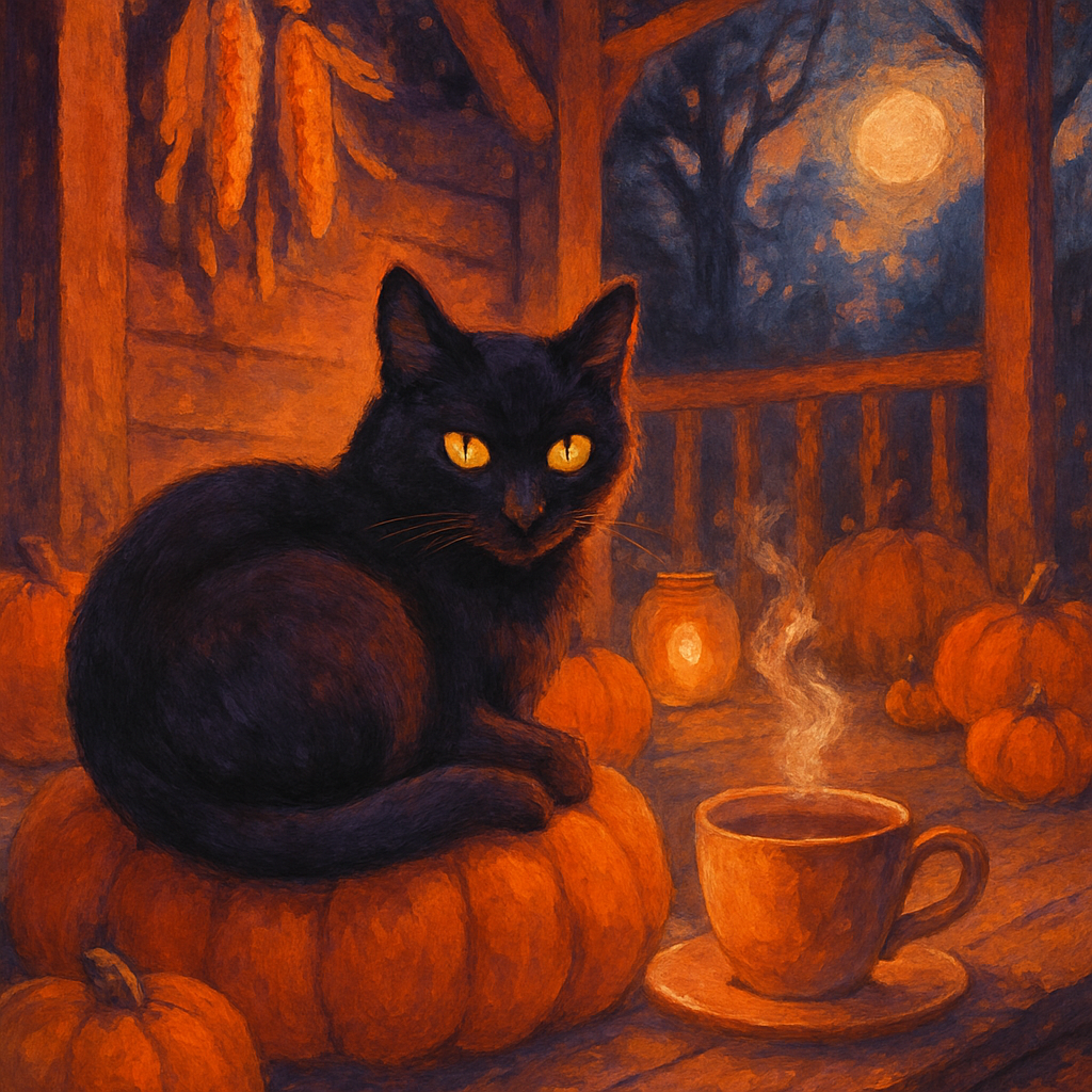 Porch Tea With The Midnight Cat Numbered painting kits