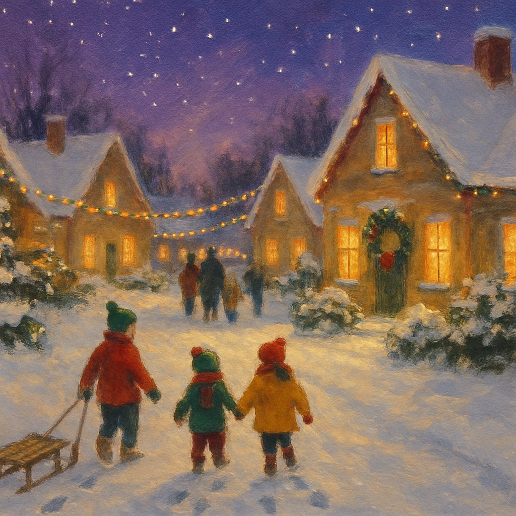 Snowlight Village Evening paint by color