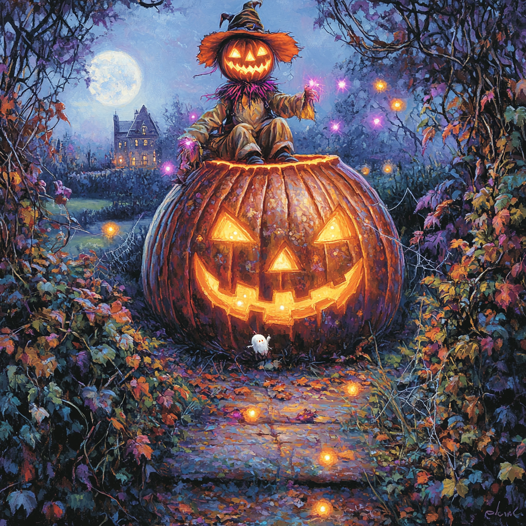 Jack O Lantern With Spooky Garden Number painting
