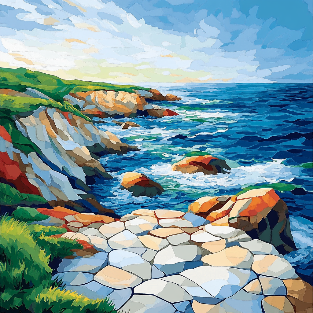 Pablo Picasso Inspired Cubist Coastal Landscape paint by numbers