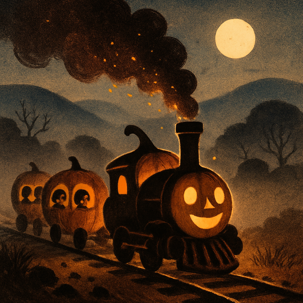 Midnight Pumpkin Train painting number kit