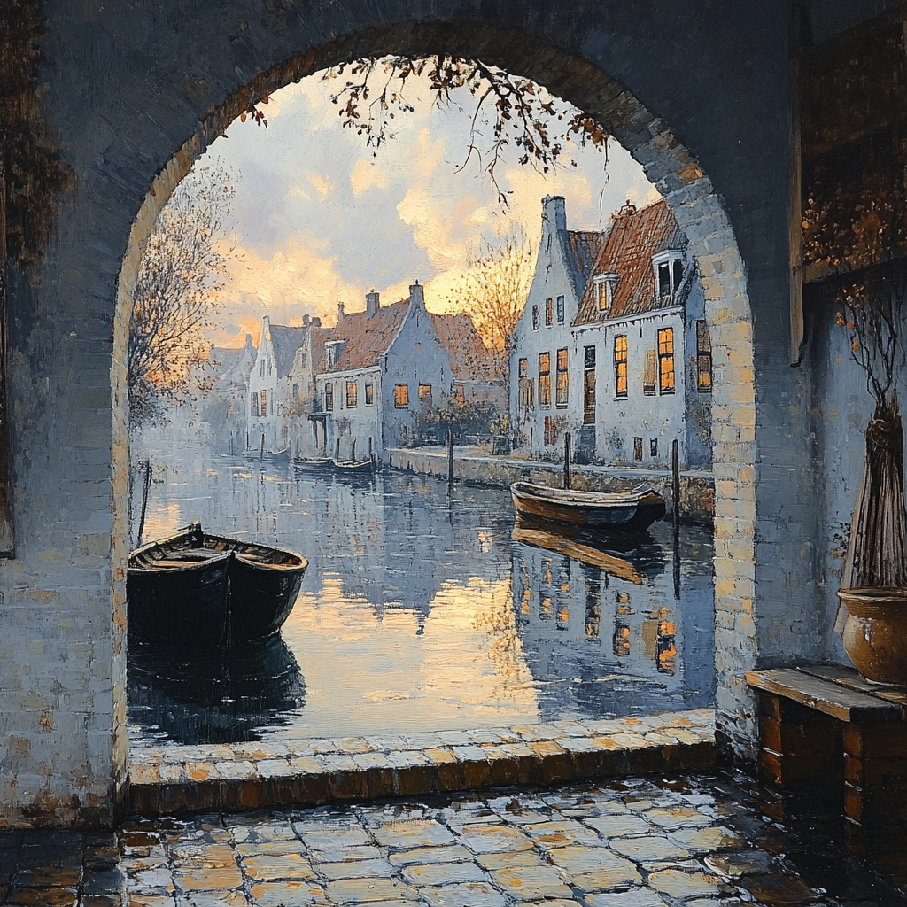 Johannes Vermeer Inspired Reflection On Delft Canal At Dawn painting number kit