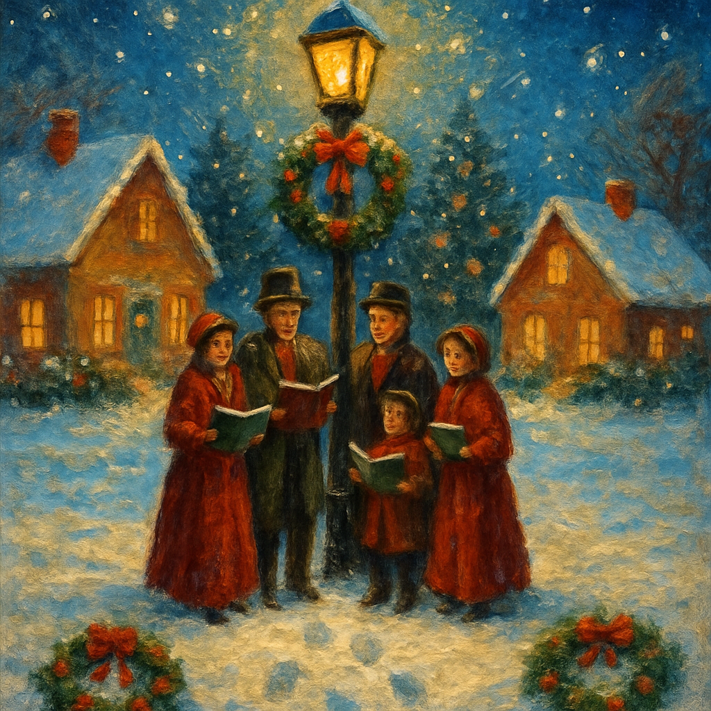 Starlit Village Carolers paint by number