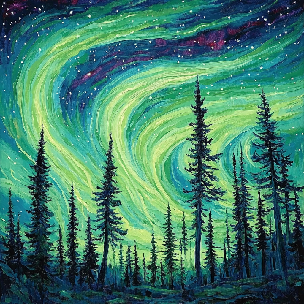 Edvard Munch Inspired Pulsating Boreal Aurora paint by numbers