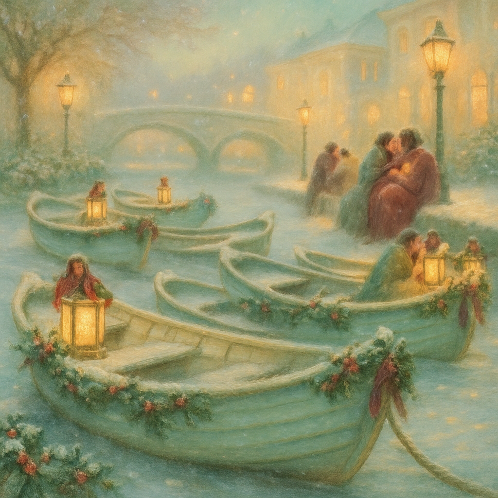 Holly-Decked Canal Rowboats painting number kit