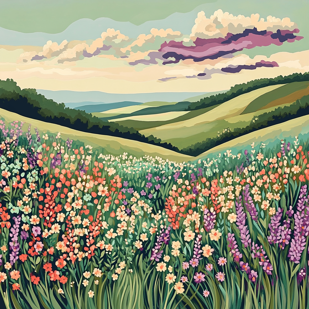 J. E. H. MacDonald Inspired Meadow Of Wildflowers And Layered Sky DIY paint by numbers