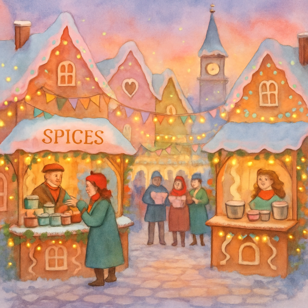 Gingerbread Market Twilight paint by numbers