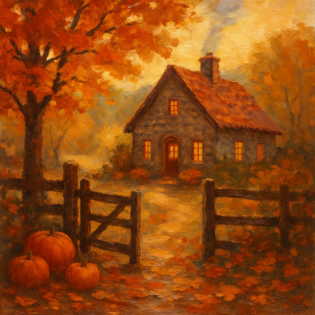 Cottage Through Autumn Veil painting number kit