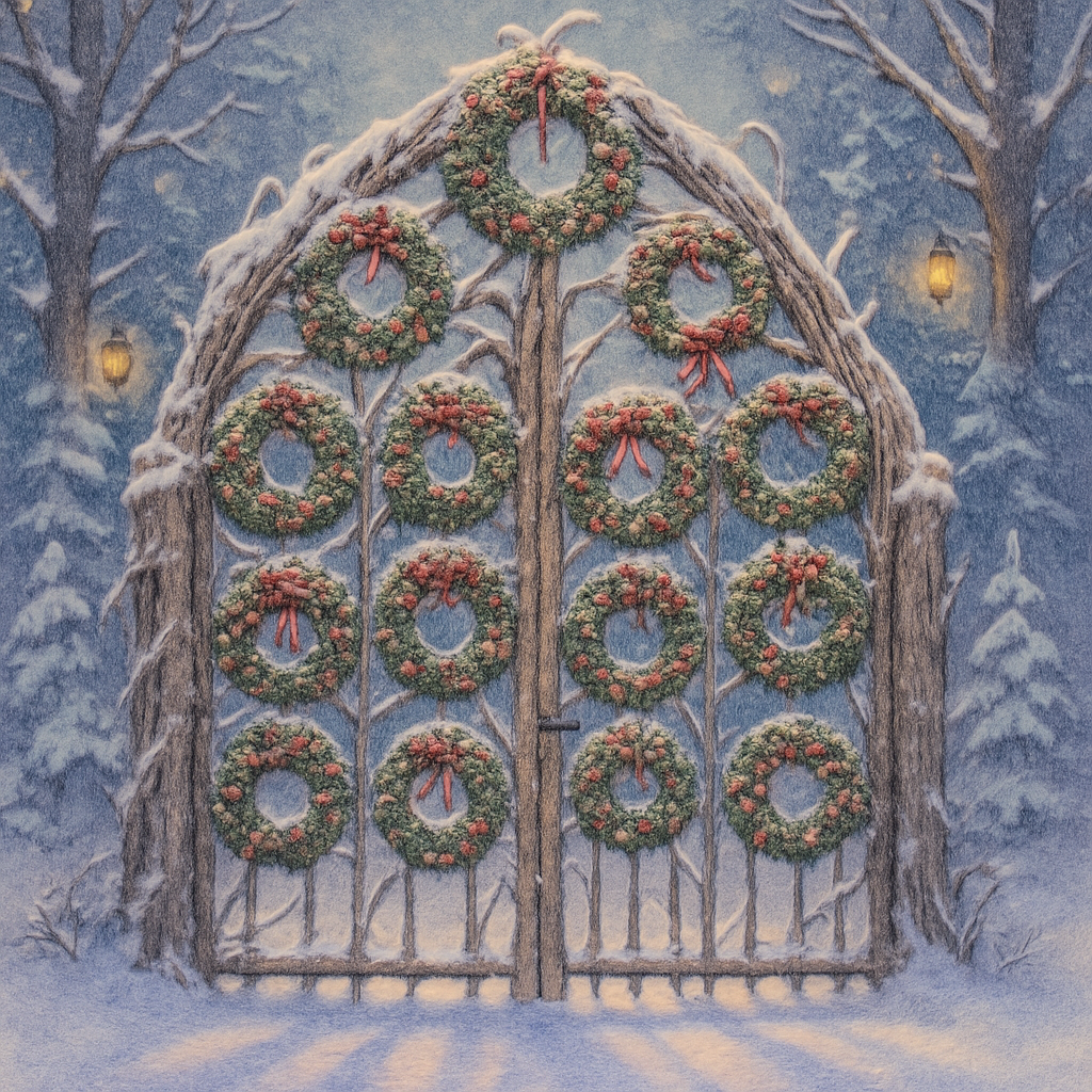 Christmas Forest Gate Of Wreaths Painting by numbers kit