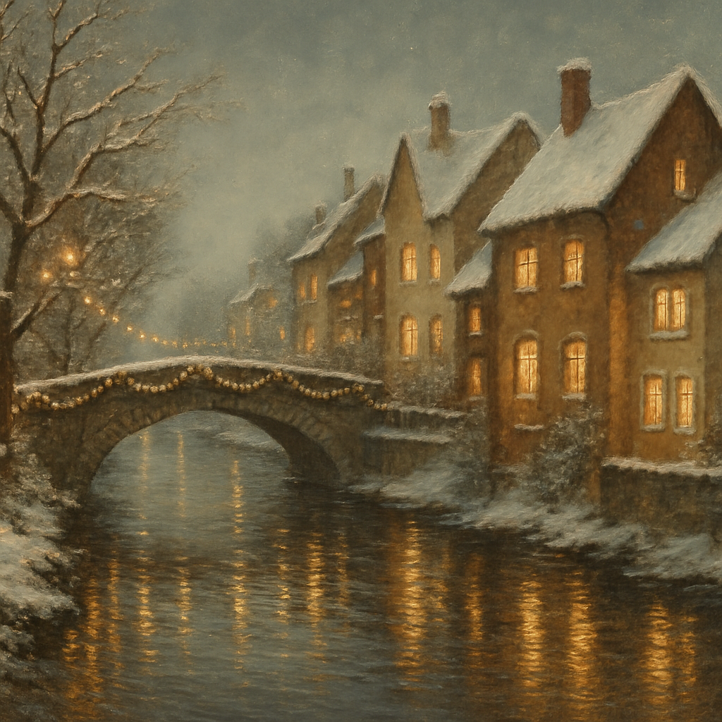 Christmas River Reflections In Old Town paint by numbers
