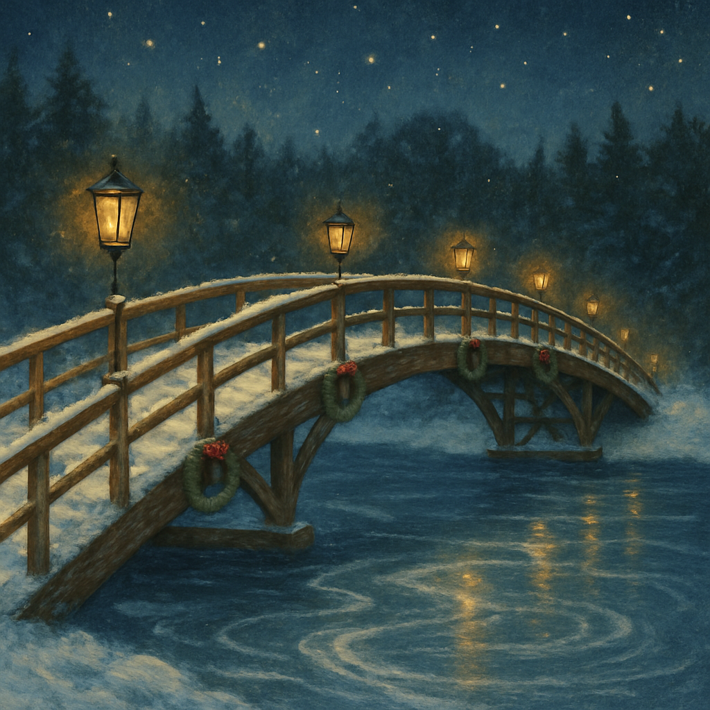 Christmas Lantern Bridge Over Frozen River painting number kit