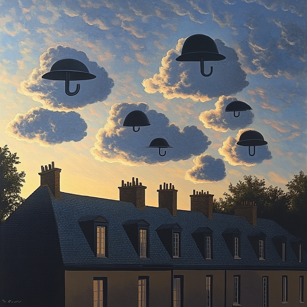 Magritte Inspired Clouded City Rooftops Paint by numbers kits