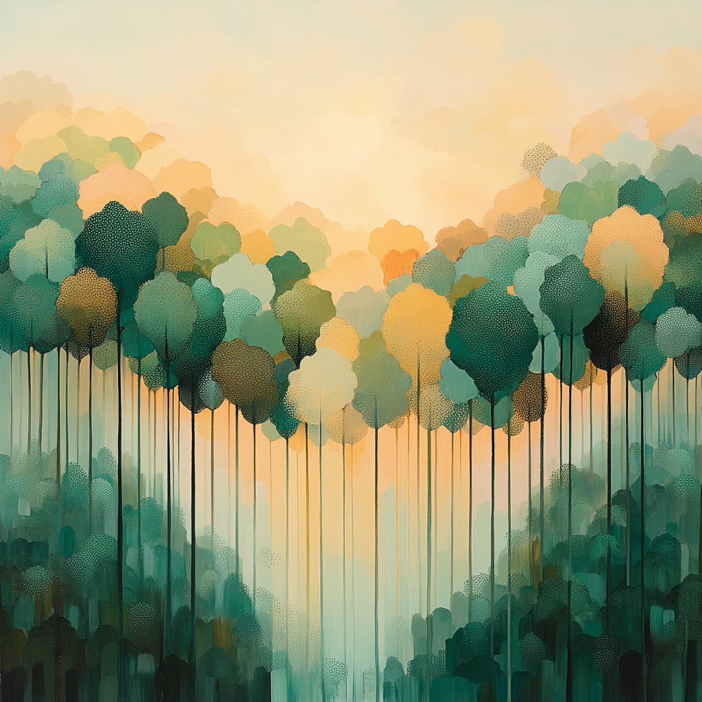 Georges Seurat Inspired Fractal Forest Dawn paint by numbers