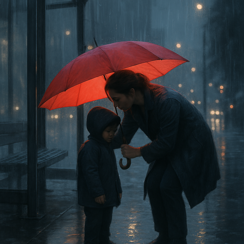 Bus Stop Umbrella Shelter With Mom paint by number