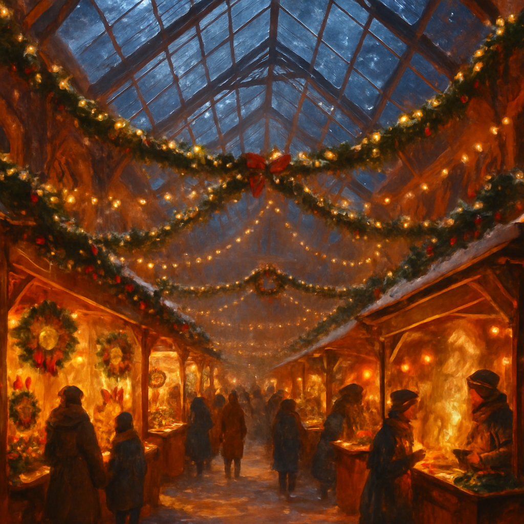 Christmas Market Under Glass Roof paint by number