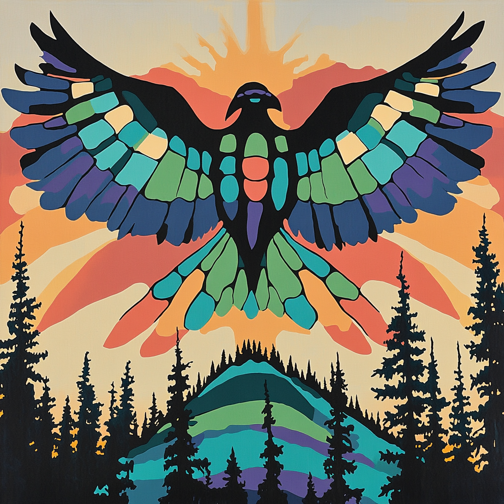 Norval Morrisseau Inspired Thunderbird Over Cedar Ridge Painting by numbers kit