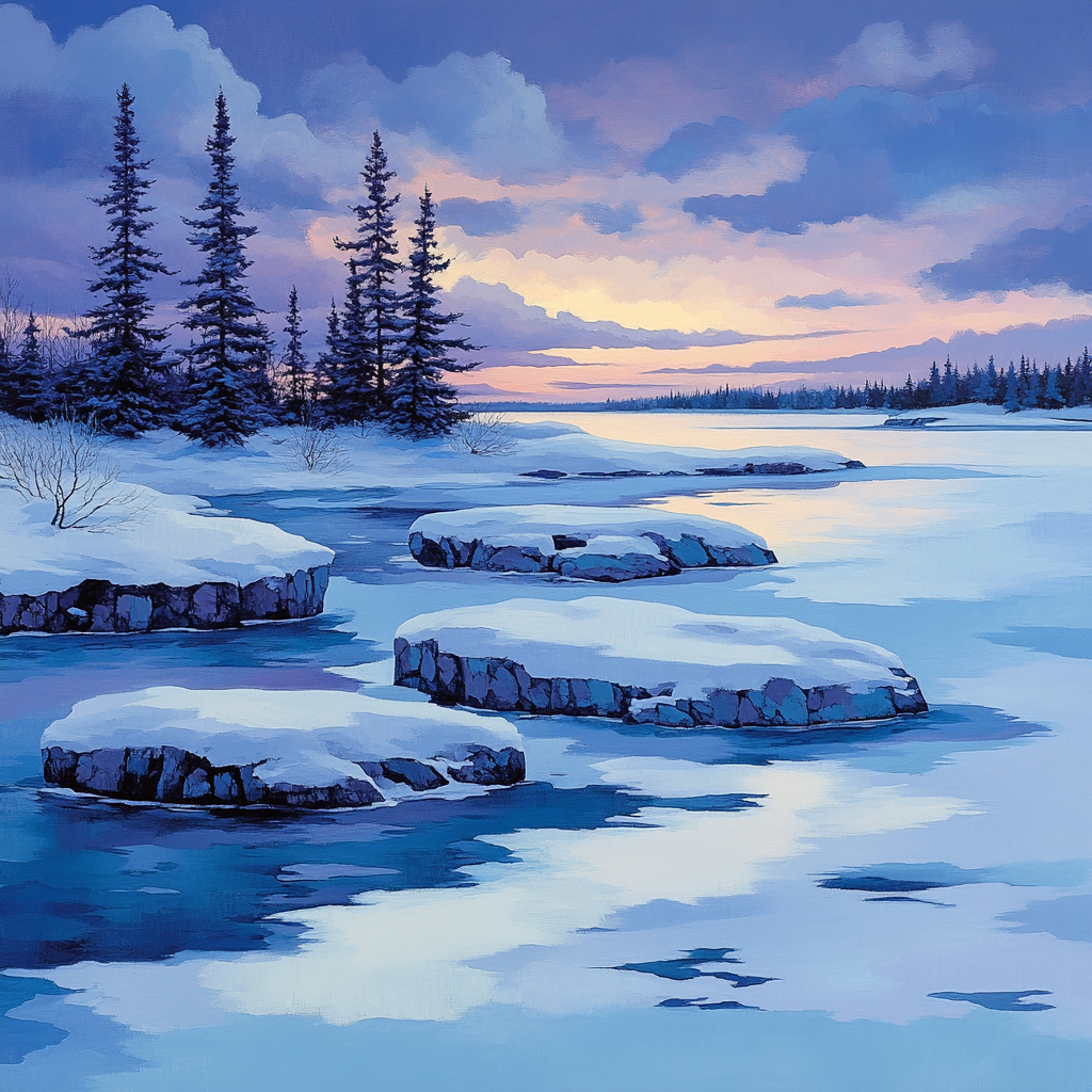 Franklin Carmichael Inspired Winter Lake Under Violet Twilight painting number kit