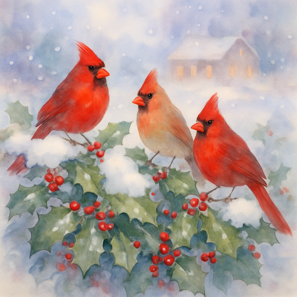 Cardinals In The Holly Hedge DIY paint by numbers