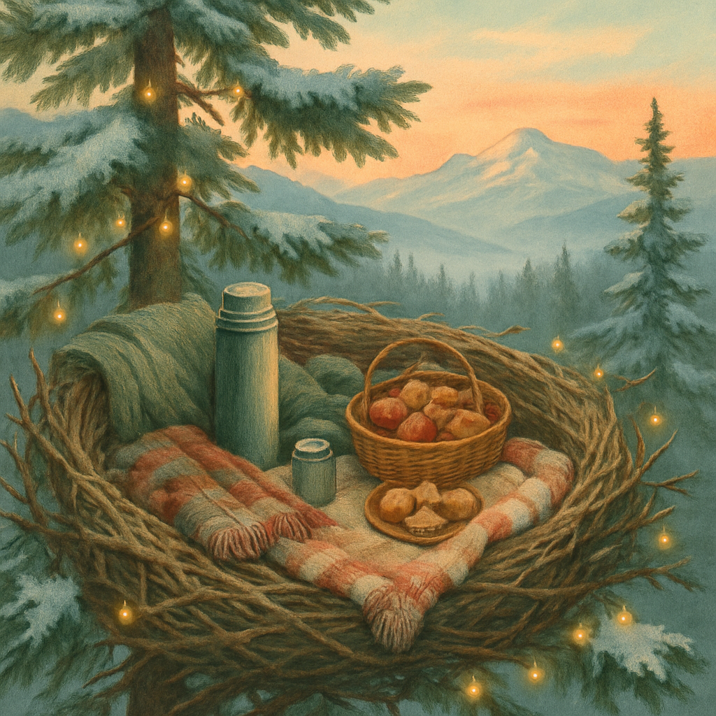 Treetop Winter Picnic Nest paint by numbers