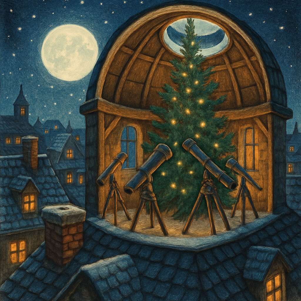 Snowy Rooftop Evergreen Observatory painting number kit