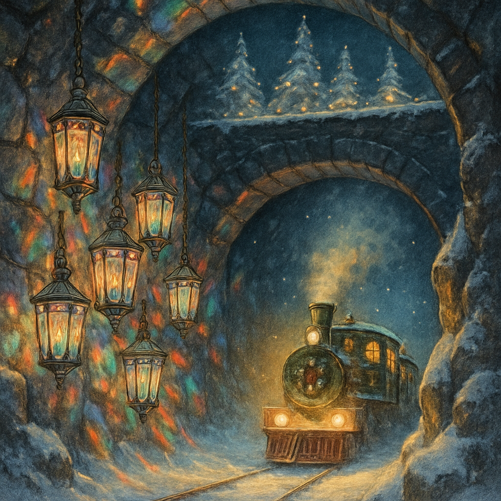 Crystal Lantern Winter Train Tunnel paint by numbers