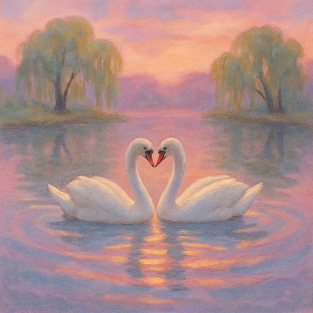 Lavender Sunset Swans On Storybook Lake Paint by numbers art