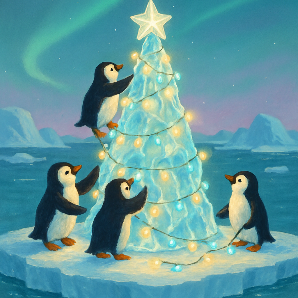 Penguins Decorating The Iceberg Tree paint by number