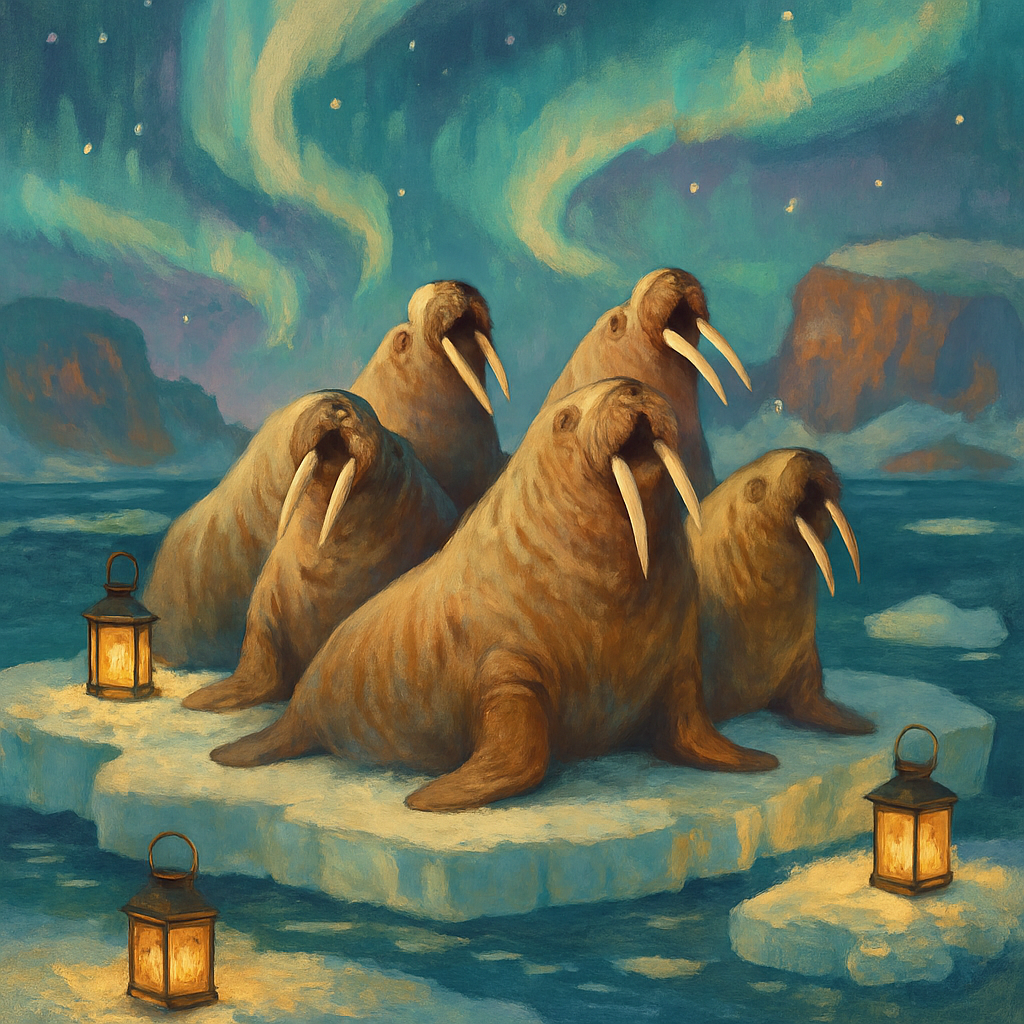 Winter Walrus Choir On The Ice Floe paint by color
