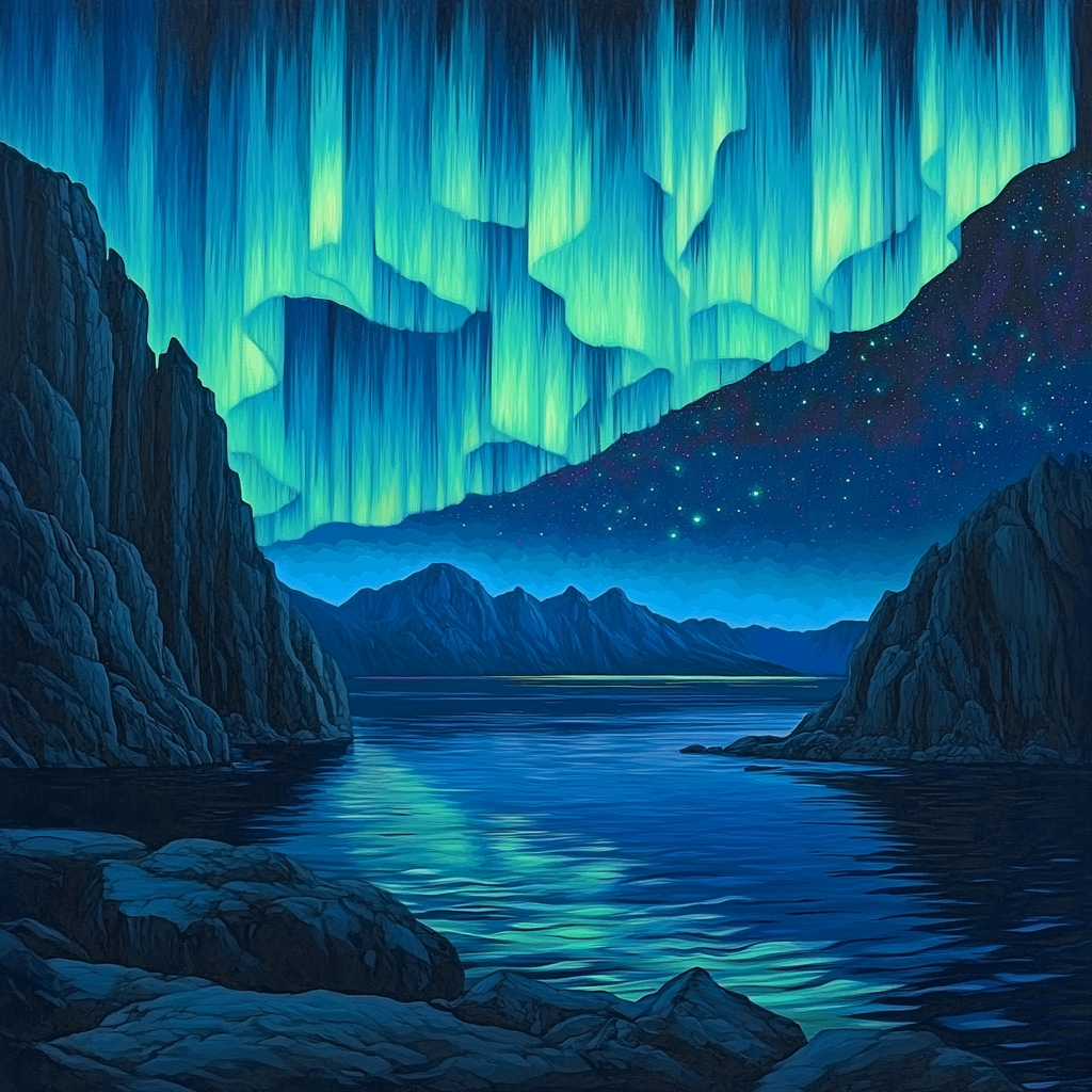 Frederick Varley Inspired Aurora Drift Above Granite Bay Paint by numbers kits
