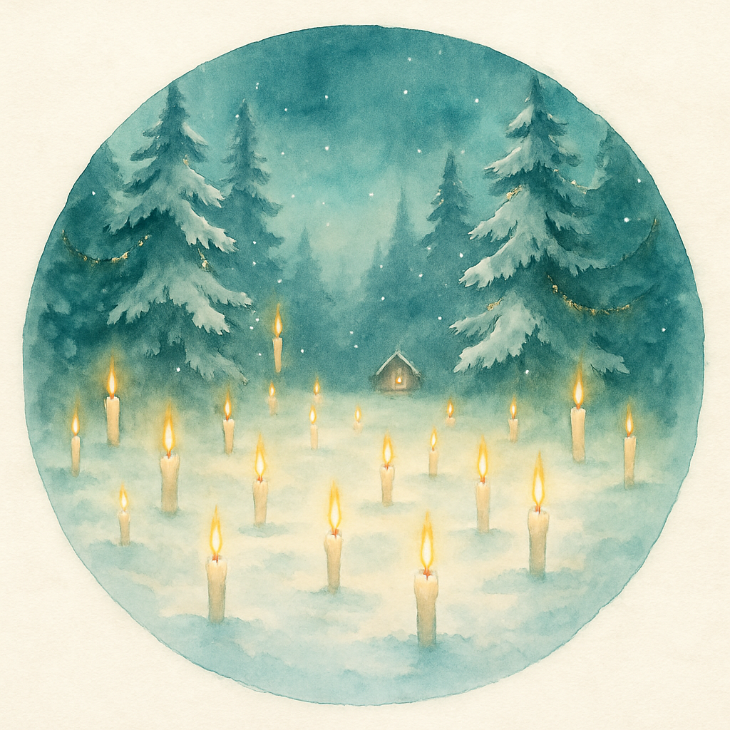 Midnight Snow Globe Forest With Floating Candles paint by color