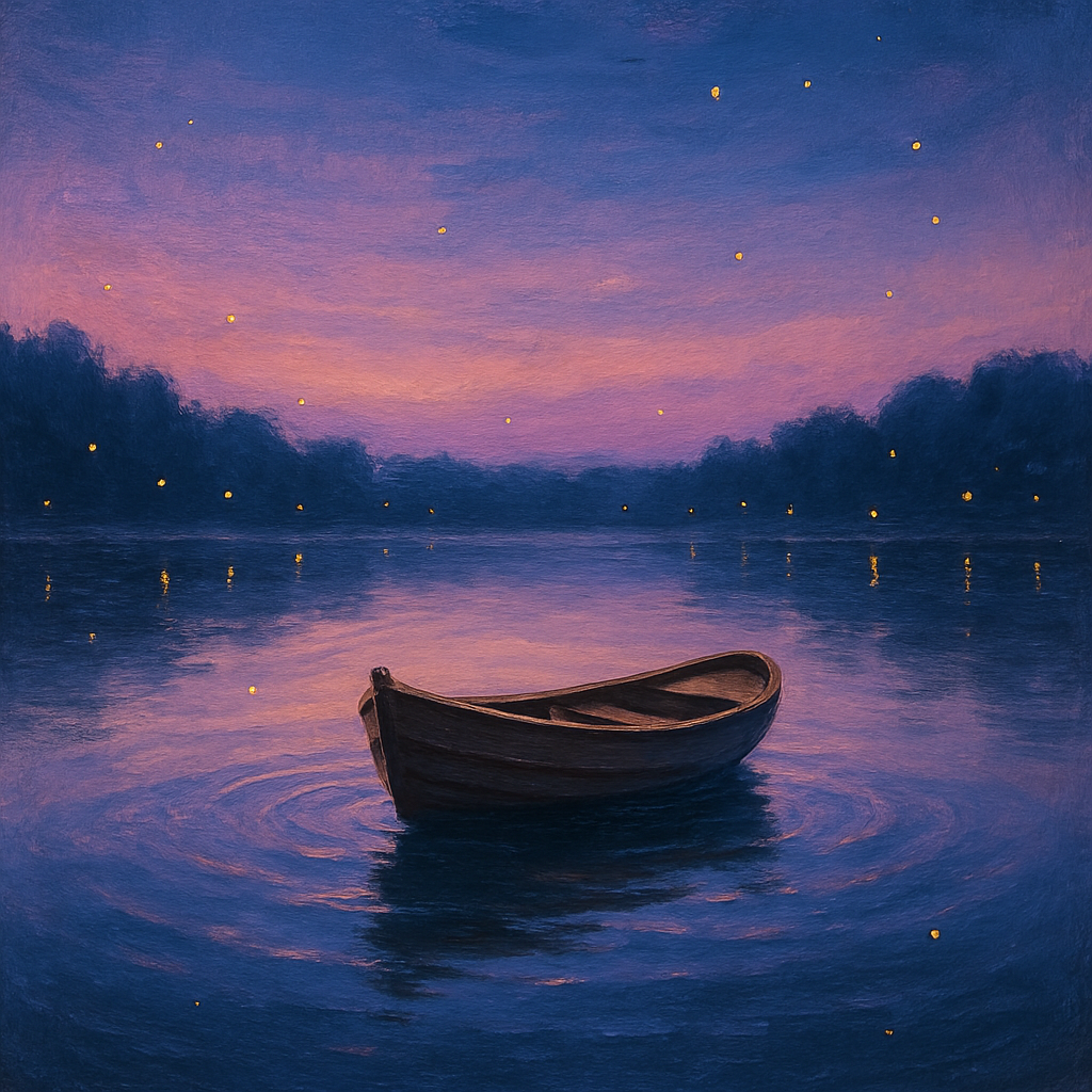 Twilight Rowboat On Lavender Lake Number painting
