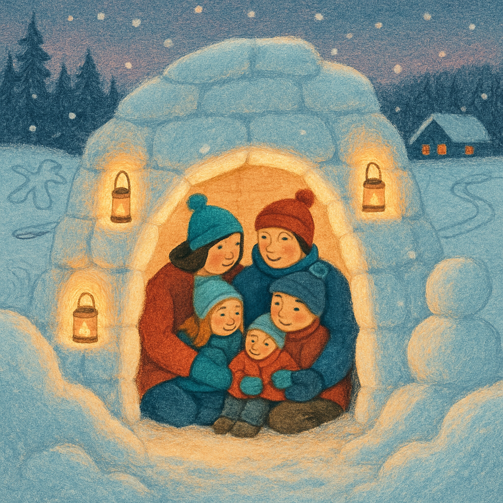 Family Snow Fort Lantern Night paint by color