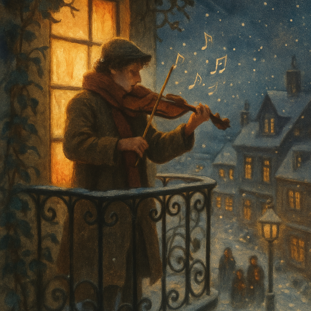Snowy Violin Serenade On The Balcony painting number kit