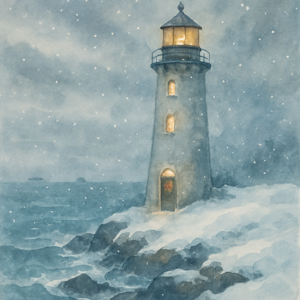 Christmas Lighthouse In The Snow Squall painting number kit