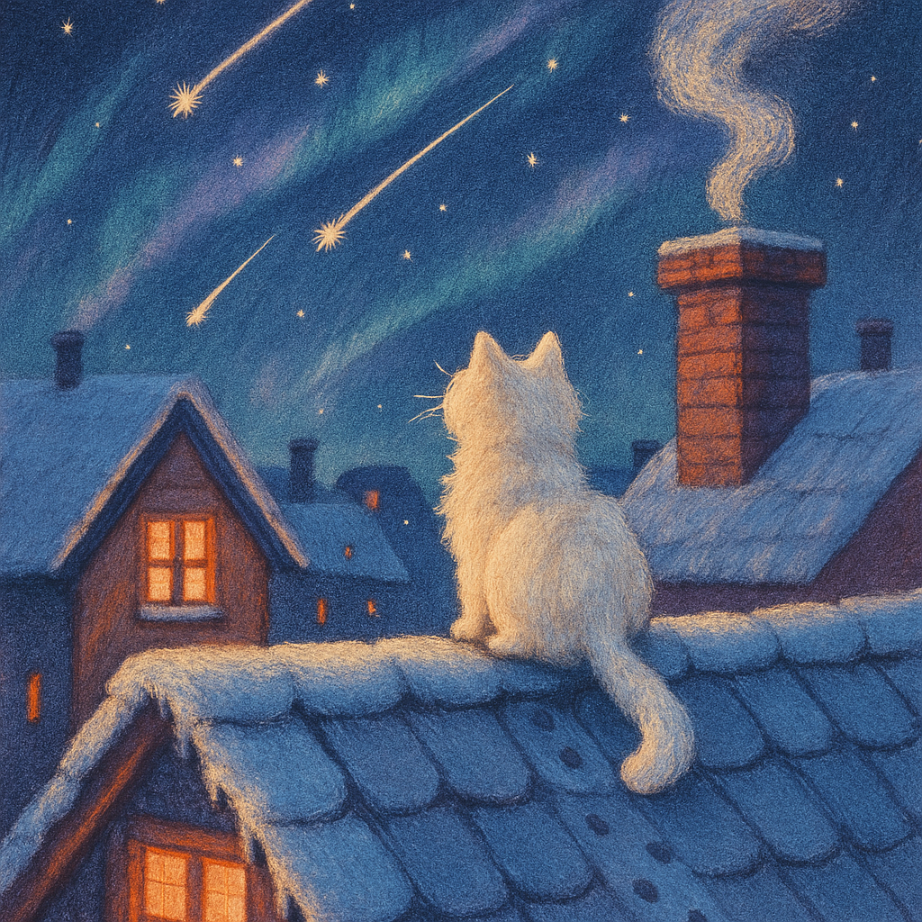 Stargazer Snow Cat On The Rooftop paint by number