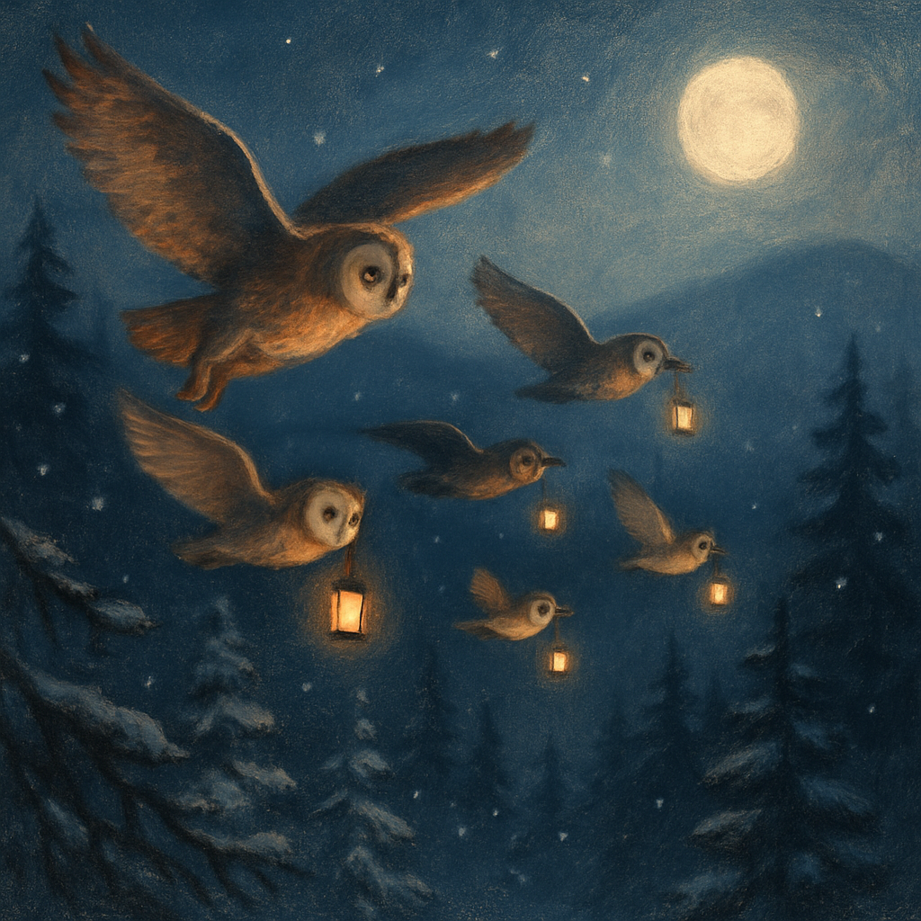 Midnight Lantern Parade Of Owls paint by color